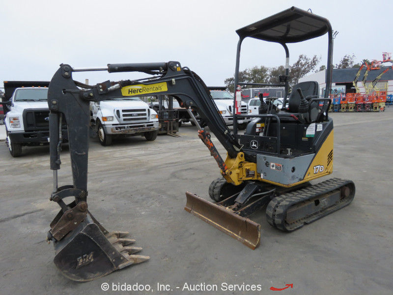 John Deere 17d Mini Excavator Aux Hyd Diesel Extendable Tracks Blade 