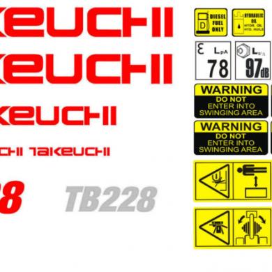 Decal Sticker set for Takeuchi TB007  Mini Digger Bagger Pelle 